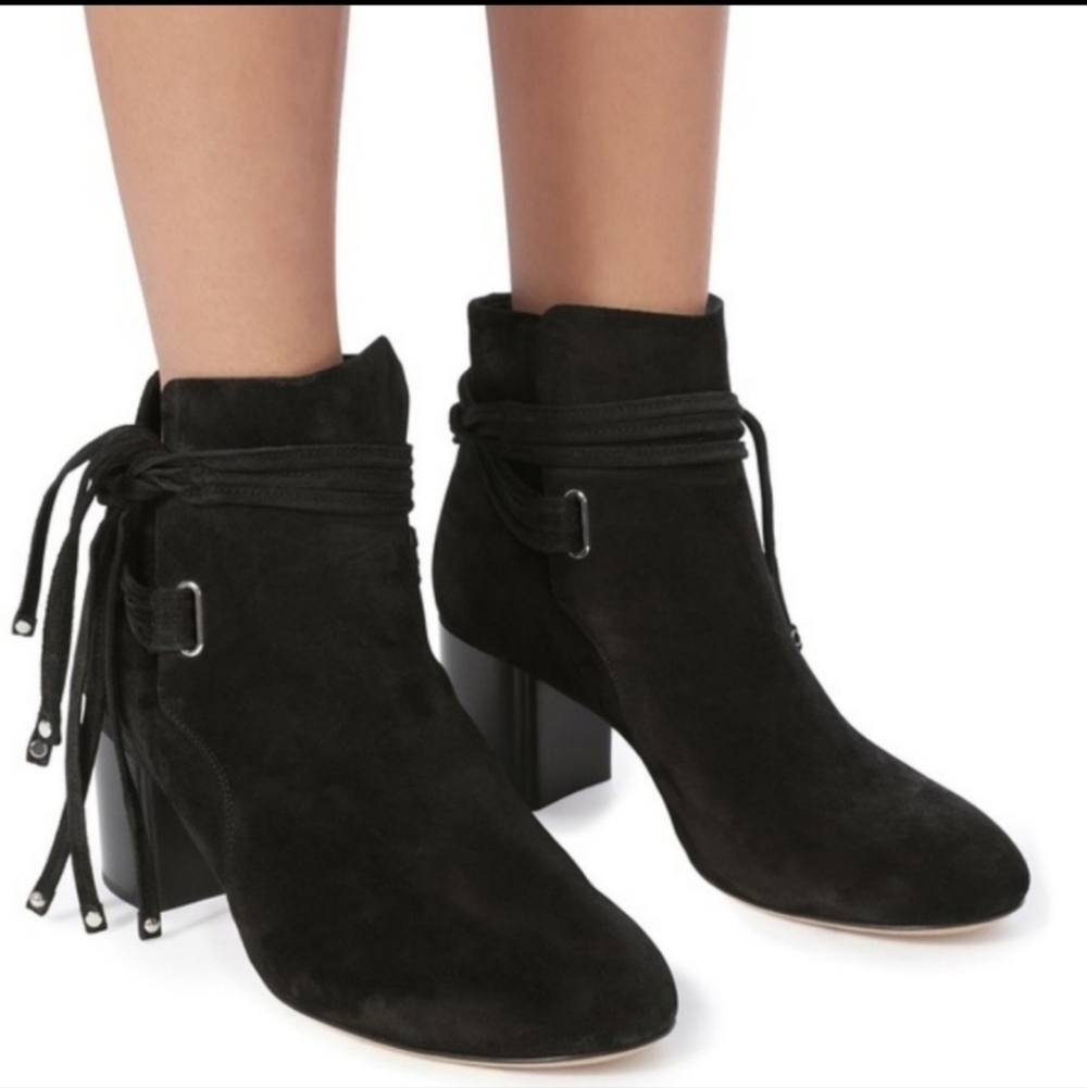 Rag & Bone Dalia II Black Suede Boots Stud Tipped Straps